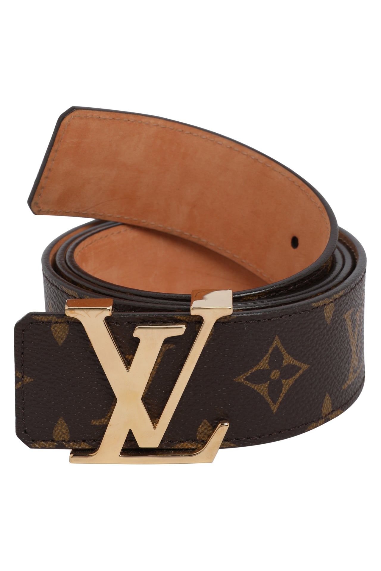 Shop Louis Vuitton Monogram Plain Leather Logo Belts (LV Initials