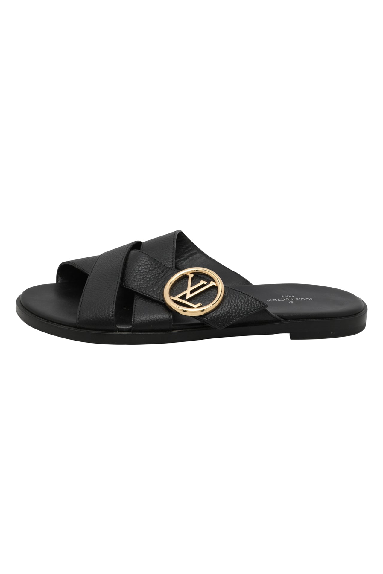 Louis Vuitton Monogram Cross Strap Slippers In Black And Brown