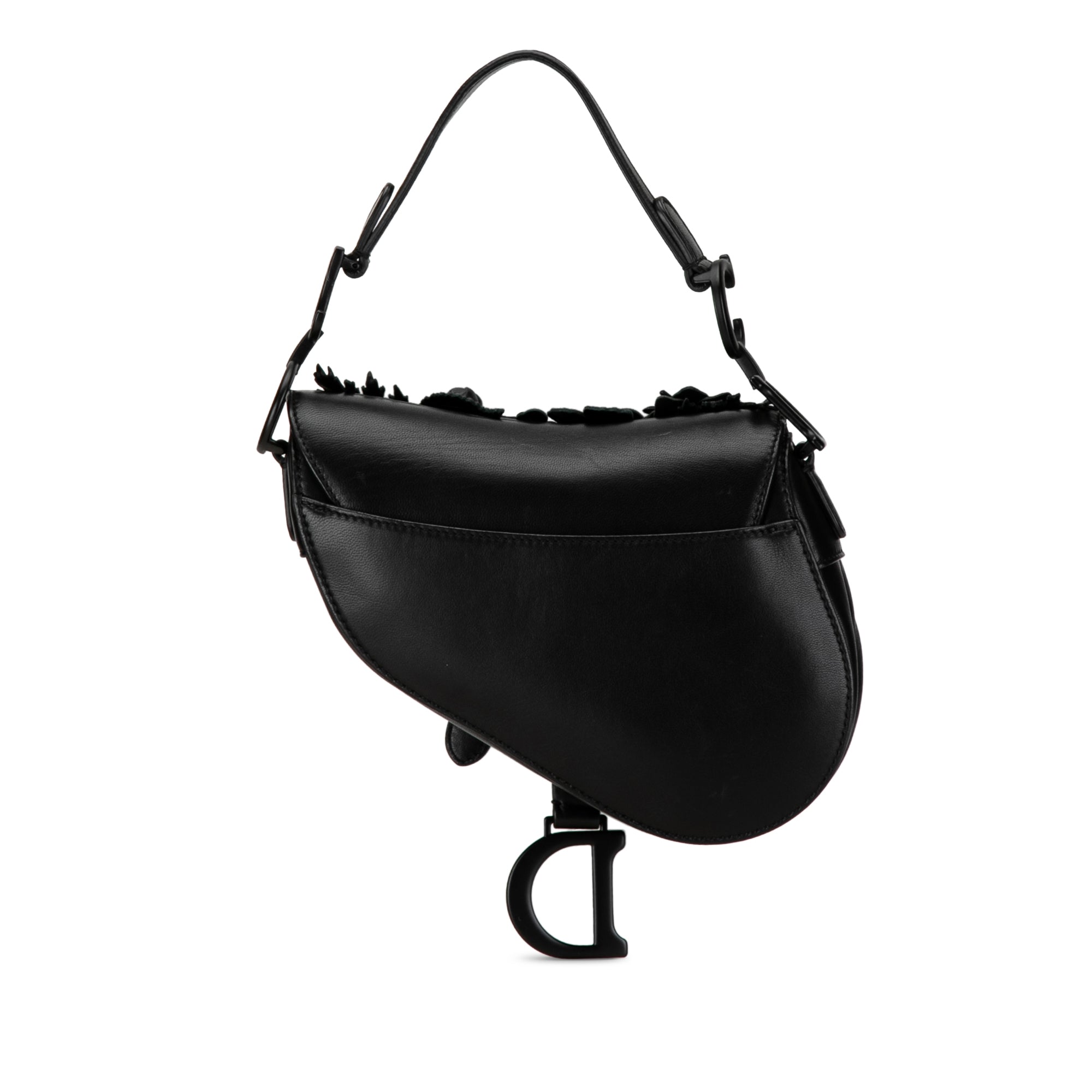 Dior Mini Lambskin Floral Applique Saddle Black