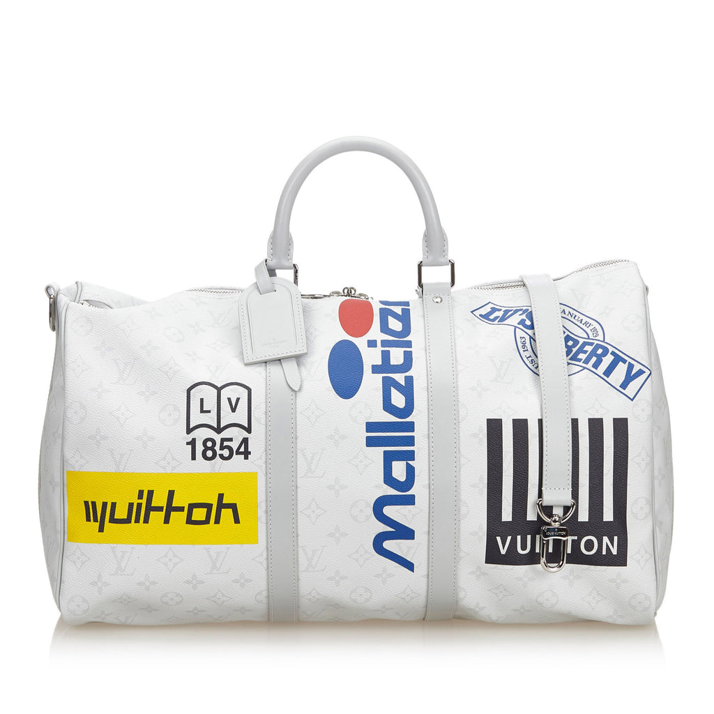 Louis Vuitton Monogram Canvas Limited Edition Logo Story Keepall  Bandouliere 50 Bag Louis Vuitton